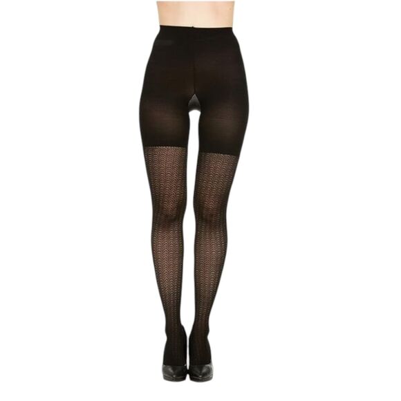 ASSETS by Spanx Shaping Tights Texture Wish Bone Black Sizes 2-5 Control Top NEW - Picture 1 of 2